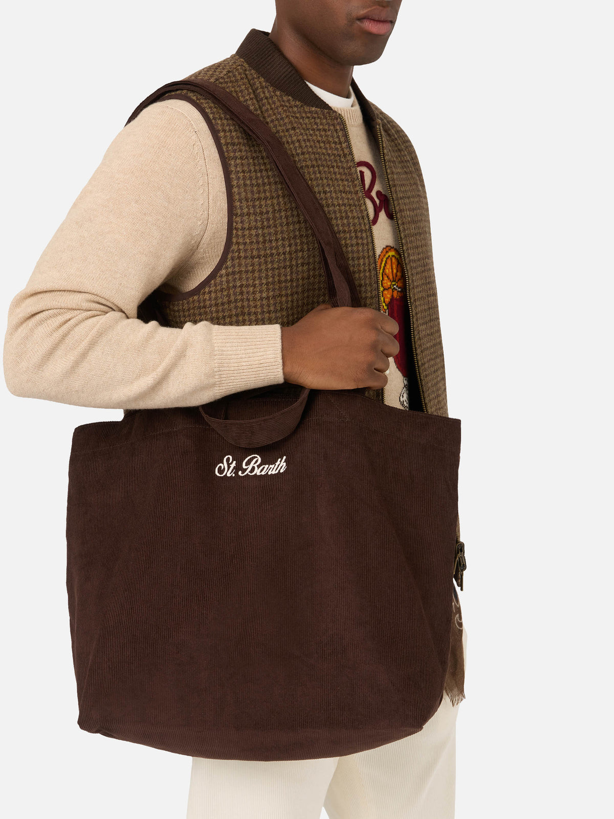 Bolso Brown Essential de pana tote con bordado del logo 