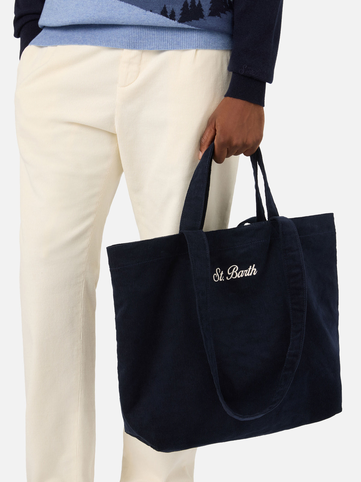 Sac tote Essential en velours côtelé blue avec broderie du logo 
