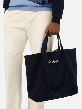 Sac tote Essential en velours côtelé blue avec broderie du logo 
