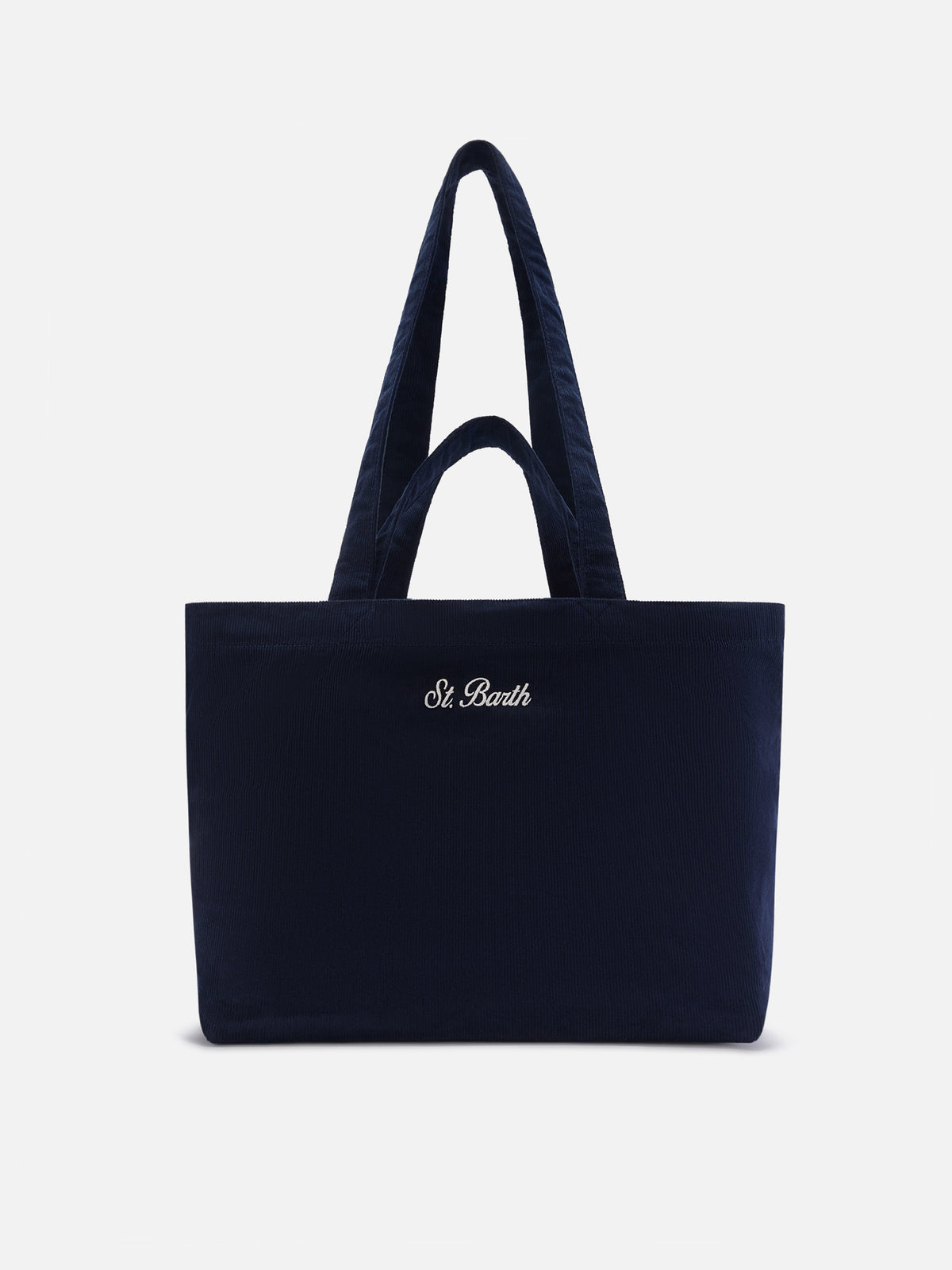 Shopper Essential blu navy in velluto a coste con ricamo logo