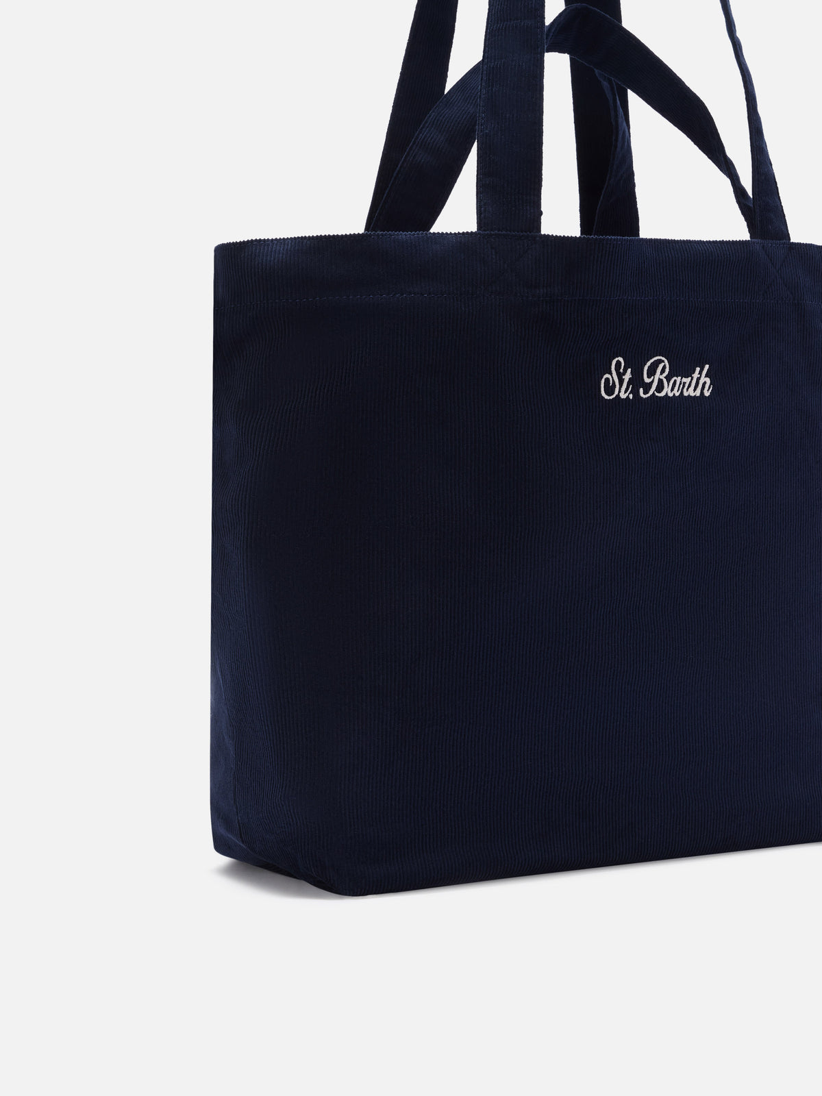 Shopper Essential blu navy in velluto a coste con ricamo logo