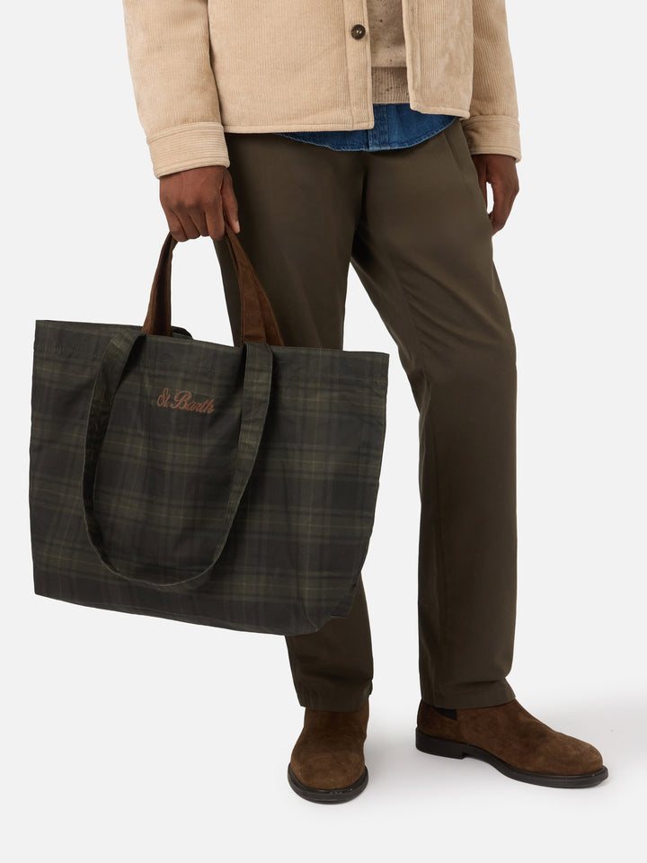 Shopper Essential in tessuto cerato con motivo tartan