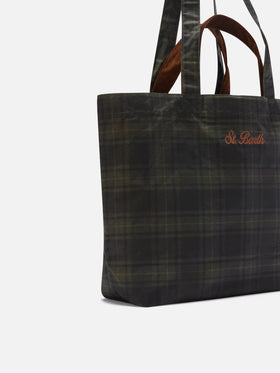 Sac tote essentiel ciré à motif tartan 