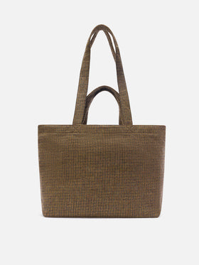 Beige Essential wool blend tote bag with houndstooth pattern
