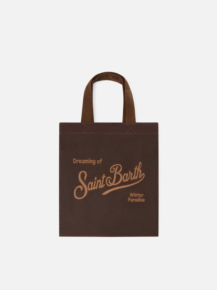 Braune Mini Essential gewachste tote-Tasche mit Logostickerei 