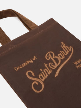 Mini sac Essential marron ciré tote avec logo brodé 