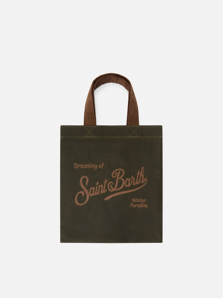 Mini Essential Tasche aus gewachstem Stoff in Military Green mit Logostickerei tote 