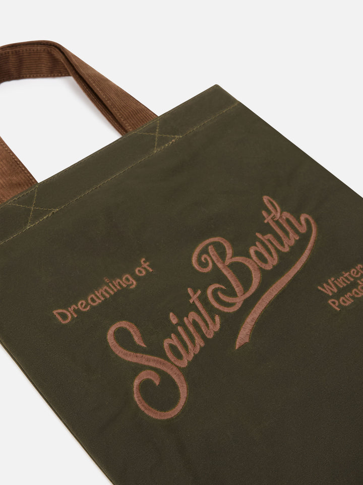 Mini Essential Tasche aus gewachstem Stoff in Military Green mit Logostickerei tote 