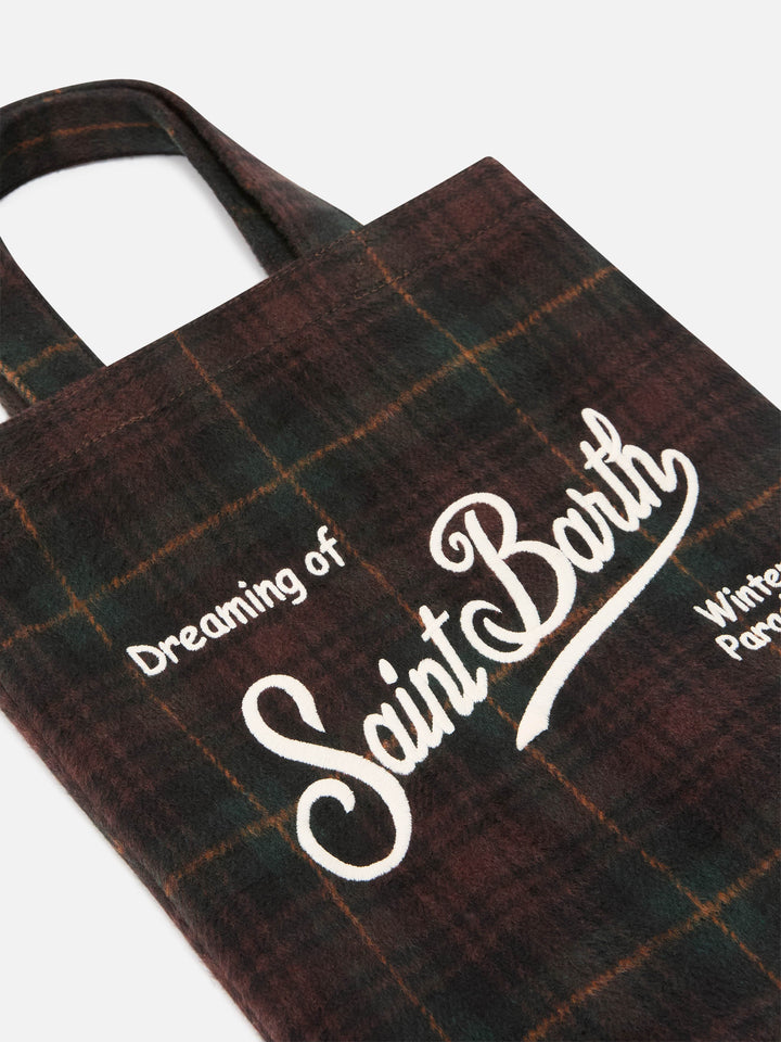 Sac Mini Essential en mélange de laine tote avec motif tartan 