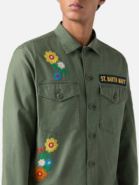 Esteban embroidered overshirt in military green
