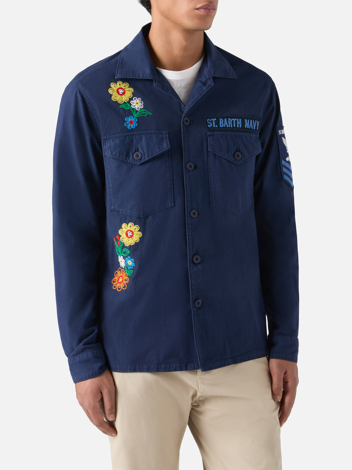 Esteban embroidered overshirt in navy blue