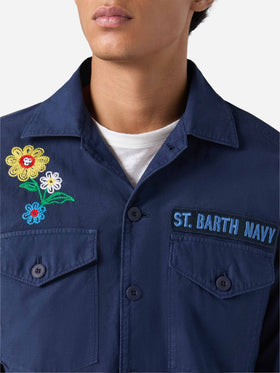 Esteban besticktes Overshirt in Marineblau