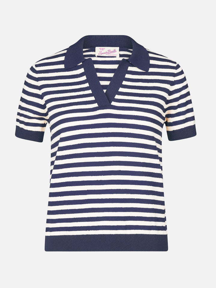 Blue striped knitted polo Evonne