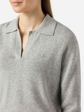 Grauer Melange-Pullover Eze für Damen mit Polokragen