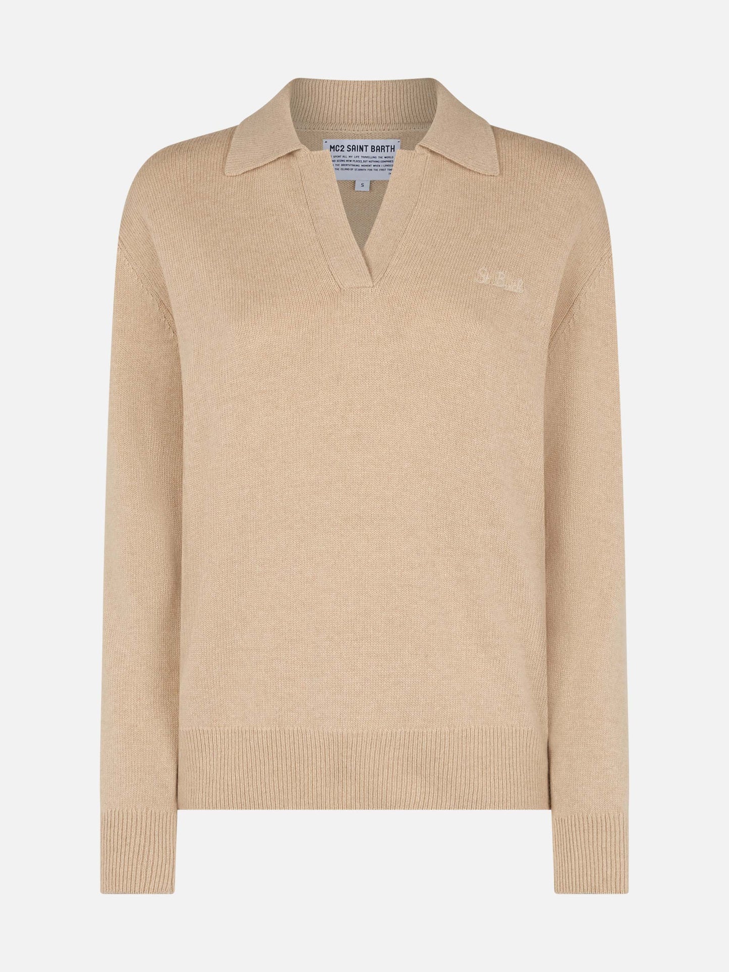 Woman beige cashmere blend sweater Eze with polo collar - MC2 Saint Barth