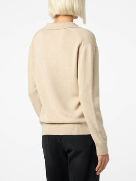 Woman beige cashmere blend sweater Eze with polo collar - MC2 Saint Barth
