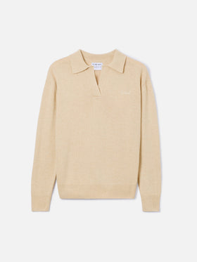 Beige Eze blended cashmere sweater with polo collar