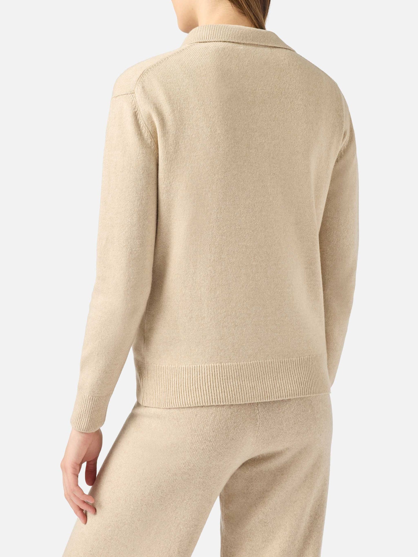 Beige Eze blended cashmere sweater with polo collar