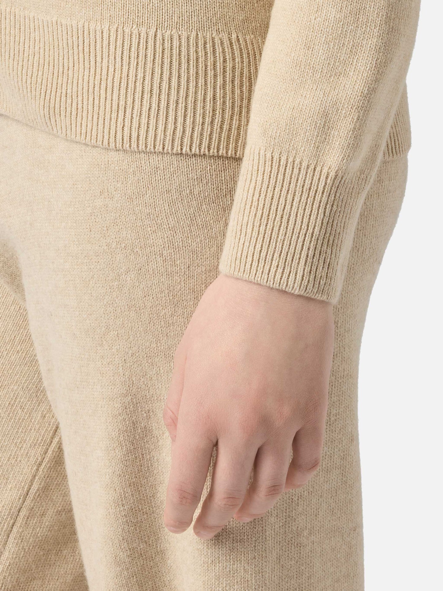 Beige Eze blended cashmere sweater with polo collar