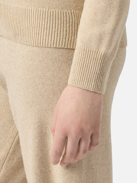 Beige Eze blended cashmere sweater with polo collar