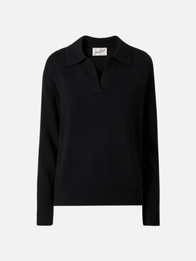 Black Eze wool sweater with polo collar
