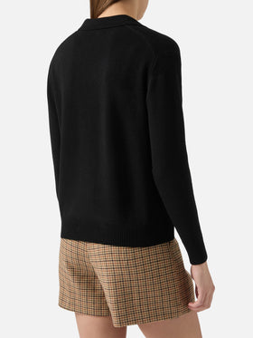 Black Eze wool sweater with polo collar