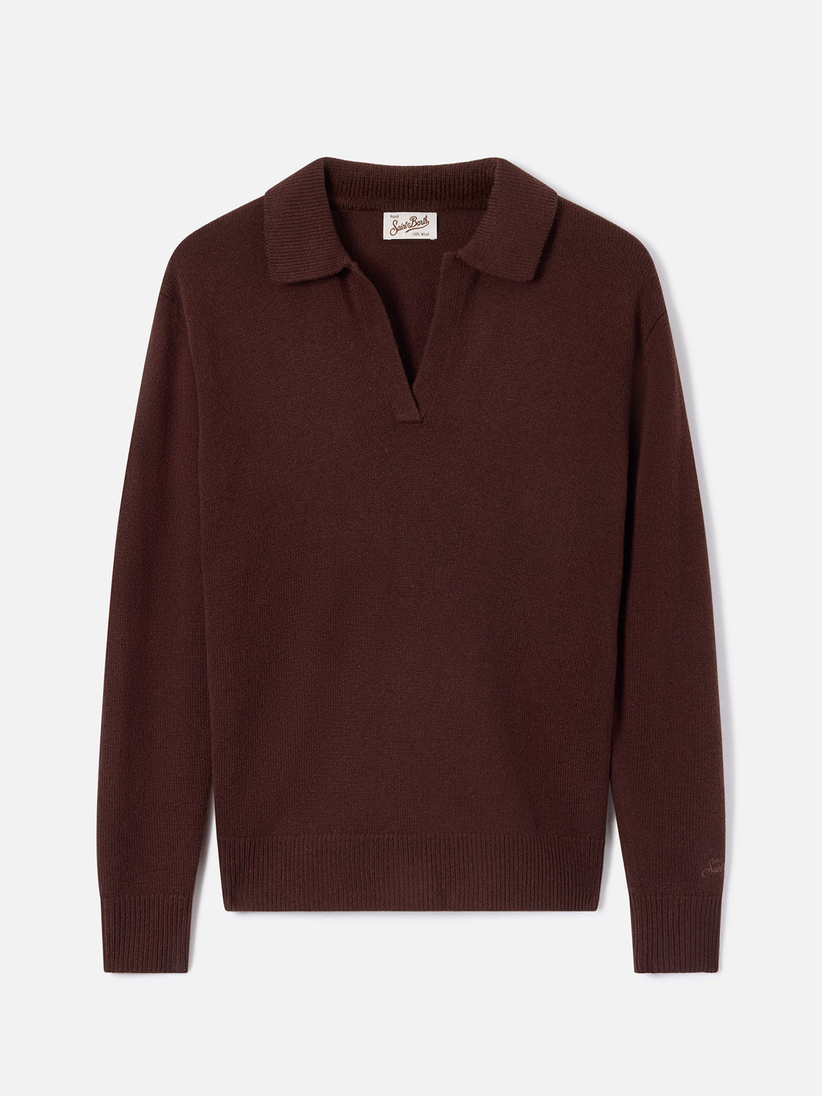 Maille à col polo en laine Eze marron 