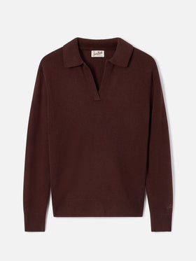 Maille à col polo en laine Eze marron 