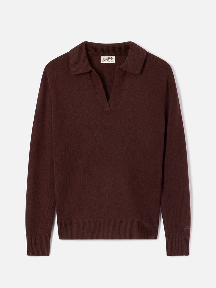 Maglia Eze marrone in lana con collo polo