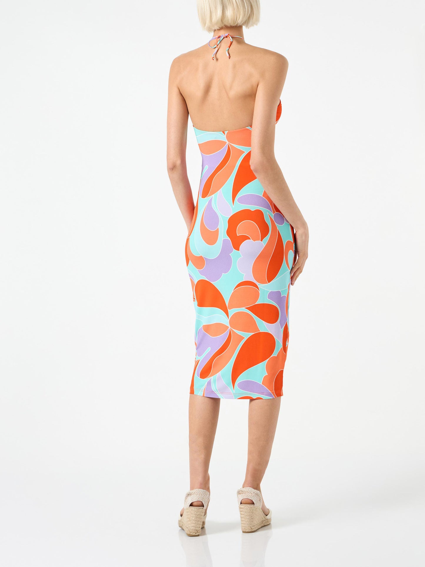 Abito longuette cut cut con stampa ad onde