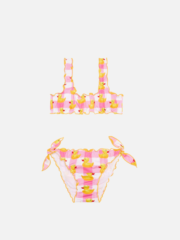 Pink vichy and ducky bikini for girls