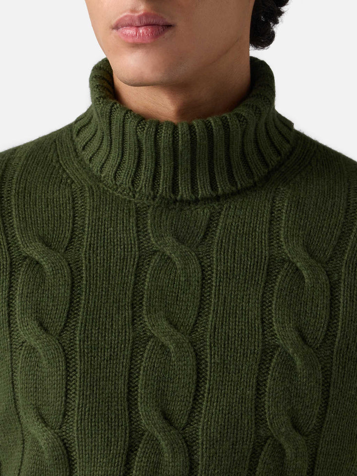 Rollkragenpullover für Herren mit Zopfmuster und Fuori Pista-Jacquard