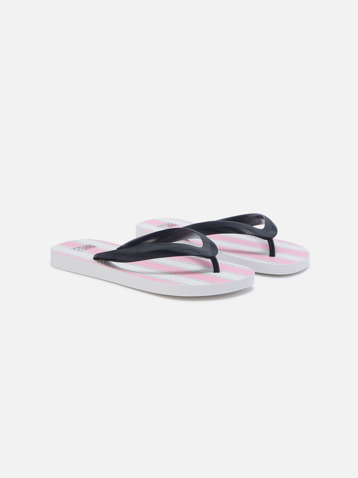 Claquettes en caoutchouc à enfiler Flip à rayures roses et blanches 