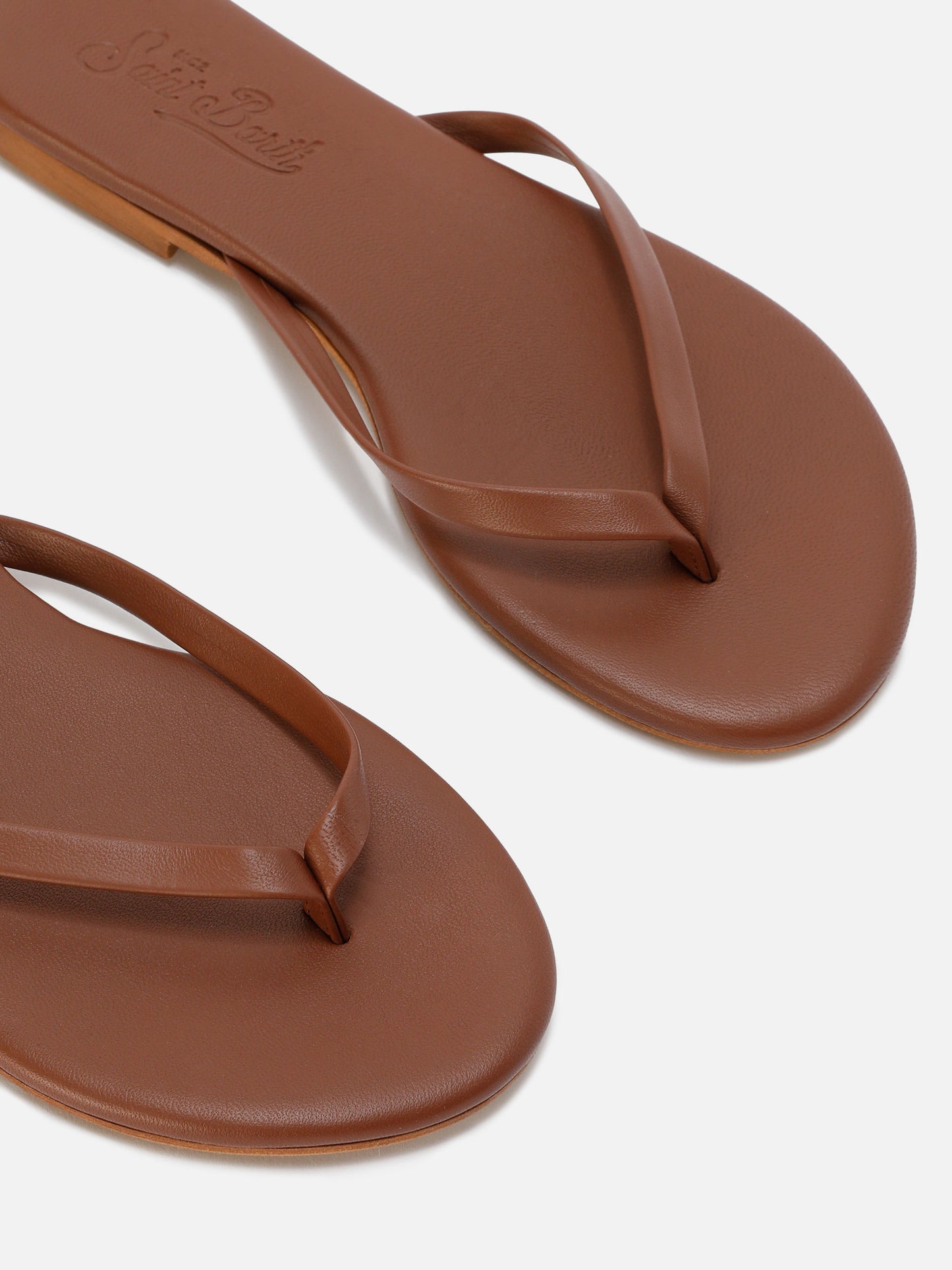 Essentials real leather flip flops in brown