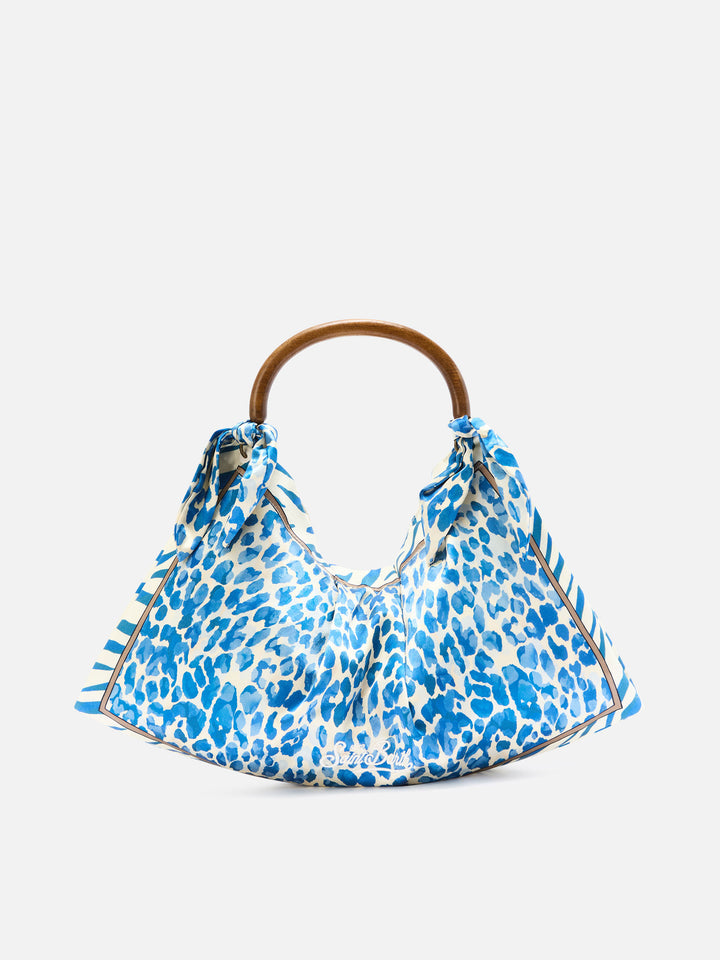 Borsa Foulard in seta con manico in legno e fantasia animalier