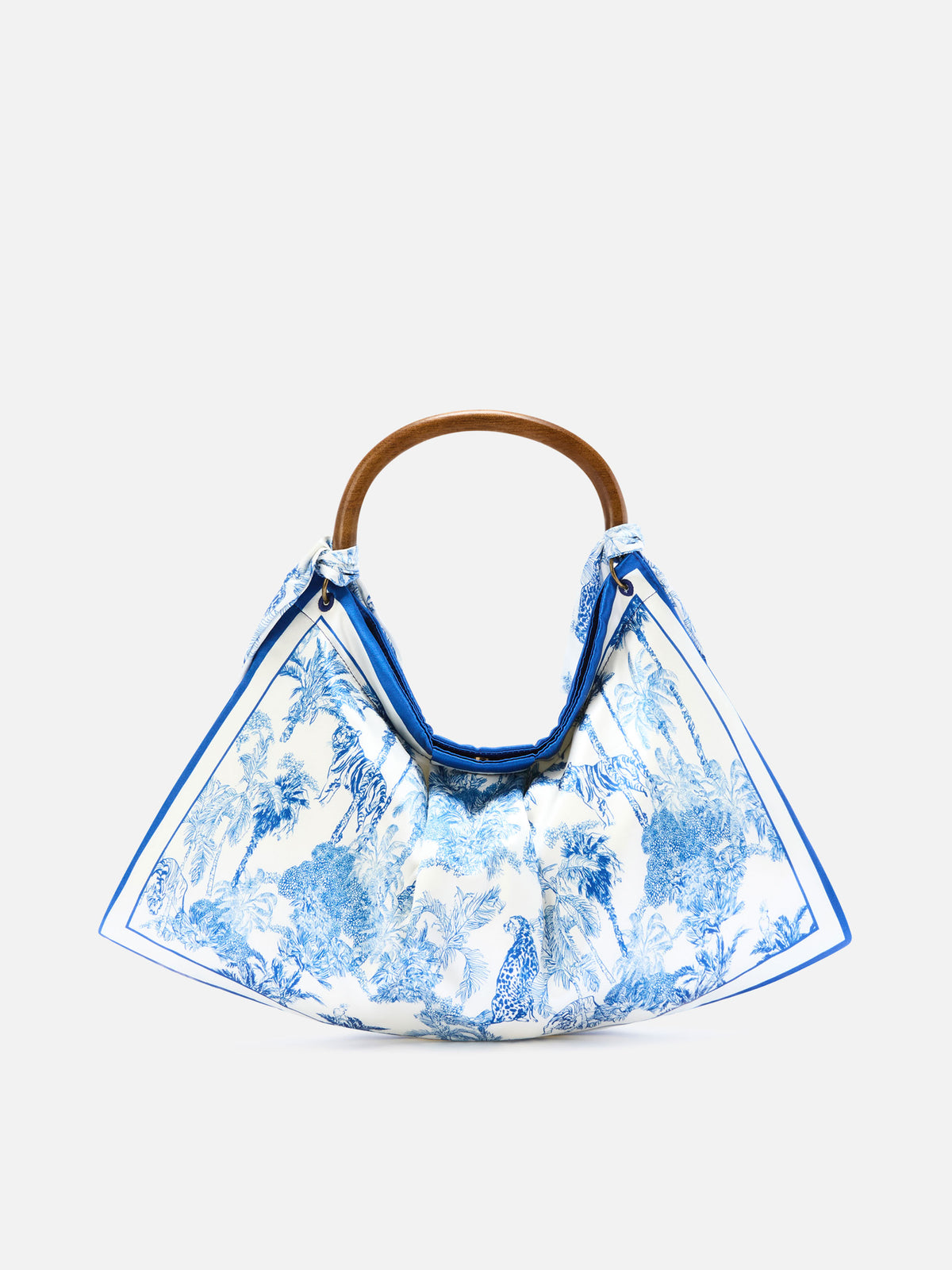 Foulard bag with soft structure and toile de Jouy pattern