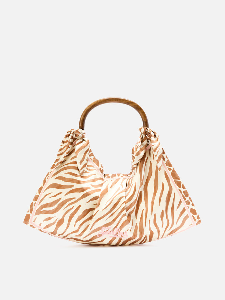 Borsa Foulard in seta con manico in legno e fantasia animalier
