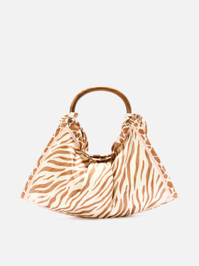 Sac foulard en soie avec poignée en bois et imprimé animalier 