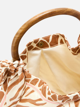 Sac foulard en soie avec poignée en bois et imprimé animalier 