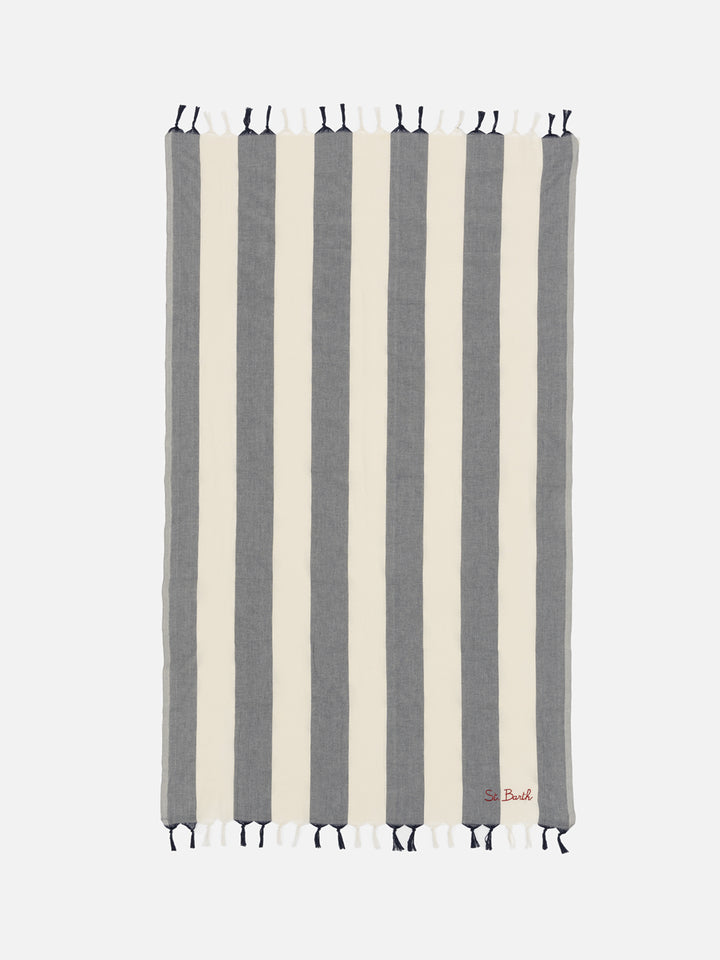 Light cotton beach towel Fouta with navy blue striped print - MC2 Saint Barth