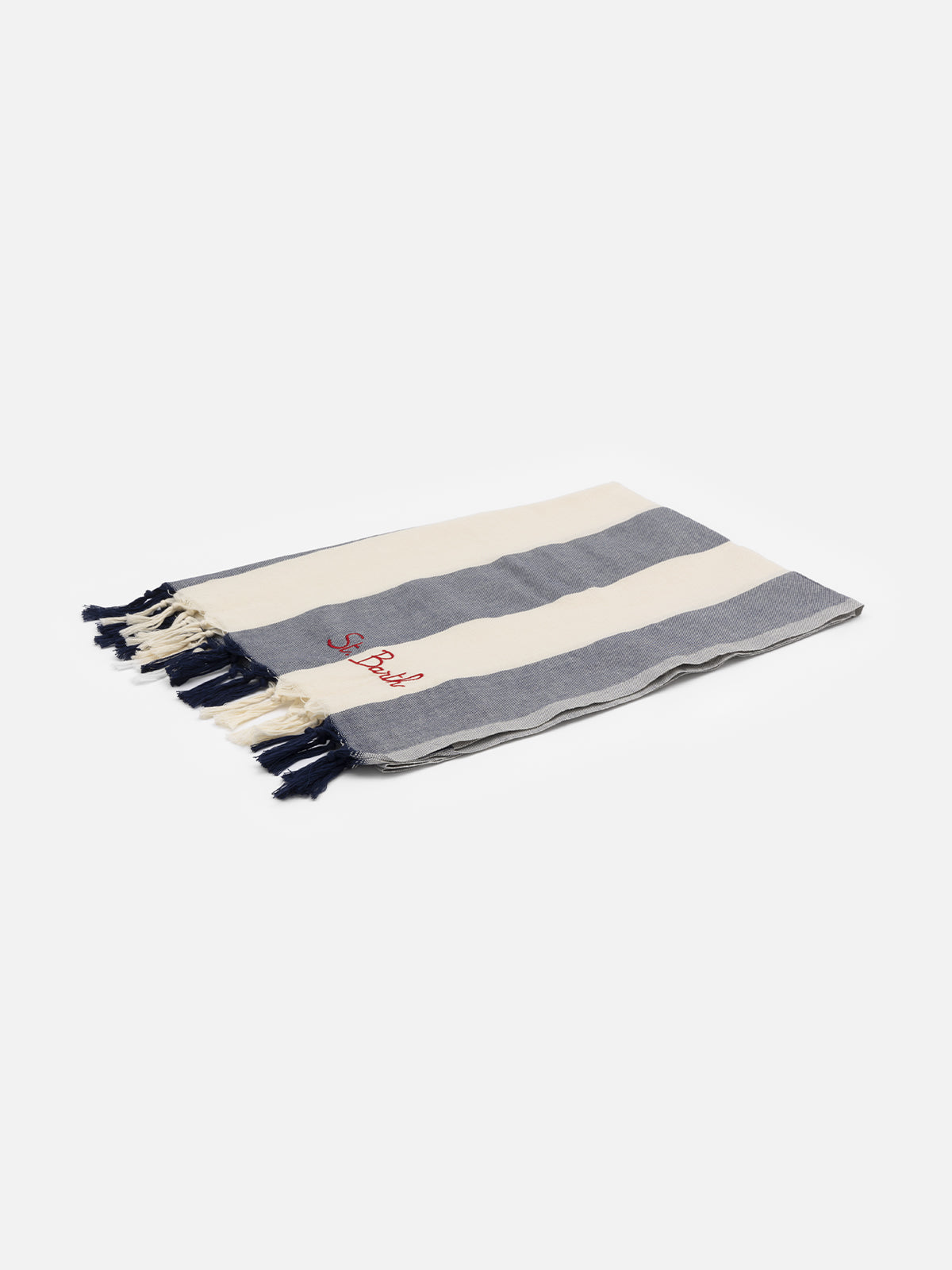 Light cotton beach towel Fouta with navy blue striped print - MC2 Saint Barth