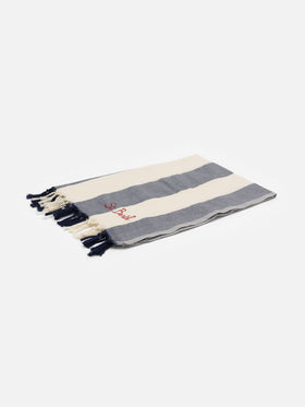 Light cotton beach towel Fouta with navy blue striped print - MC2 Saint Barth
