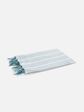 Serviette de plage fouta Lightbeach à rayures vert aqua et blanches avec logo brodé 