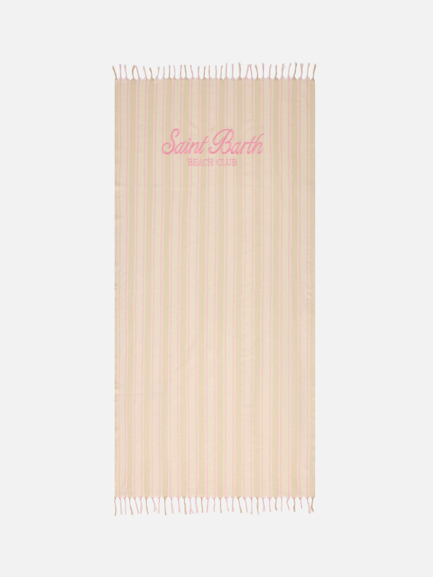 Toalla de playa Foutas Lightbeach con rayas beige y blancas y logo bordado 