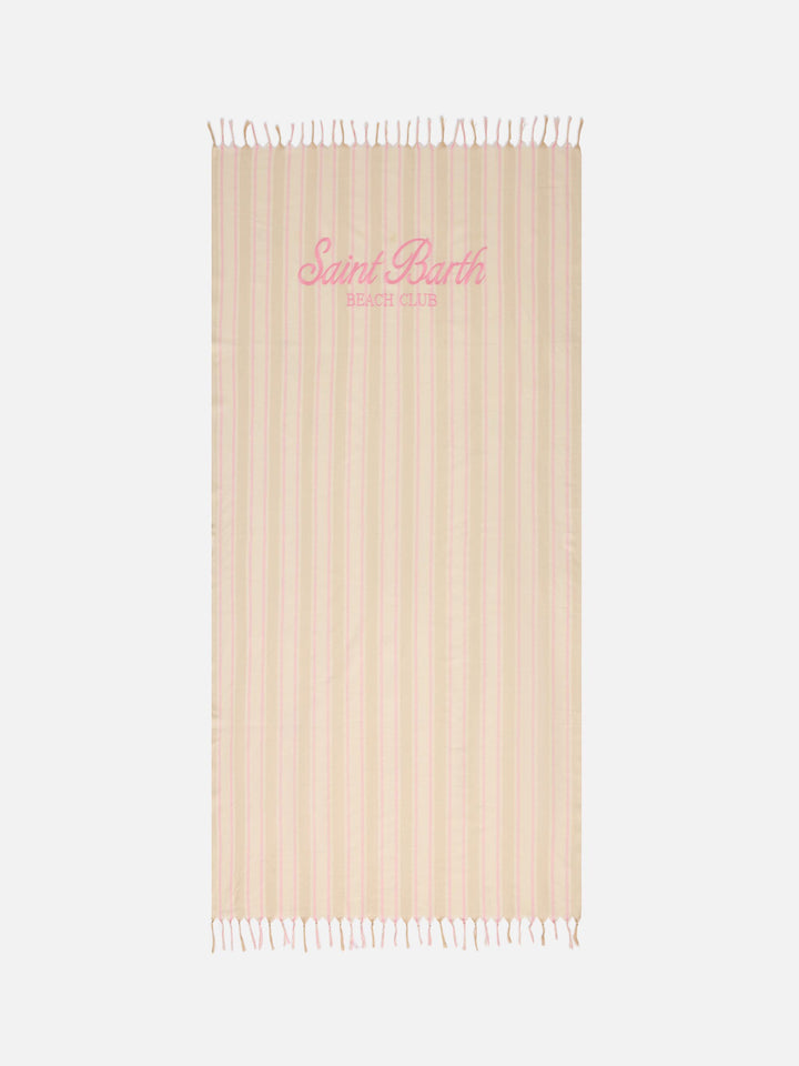 Foutas Lightbeach-Strandtuch mit beigen und weißen Streifen und gesticktem Logo 
