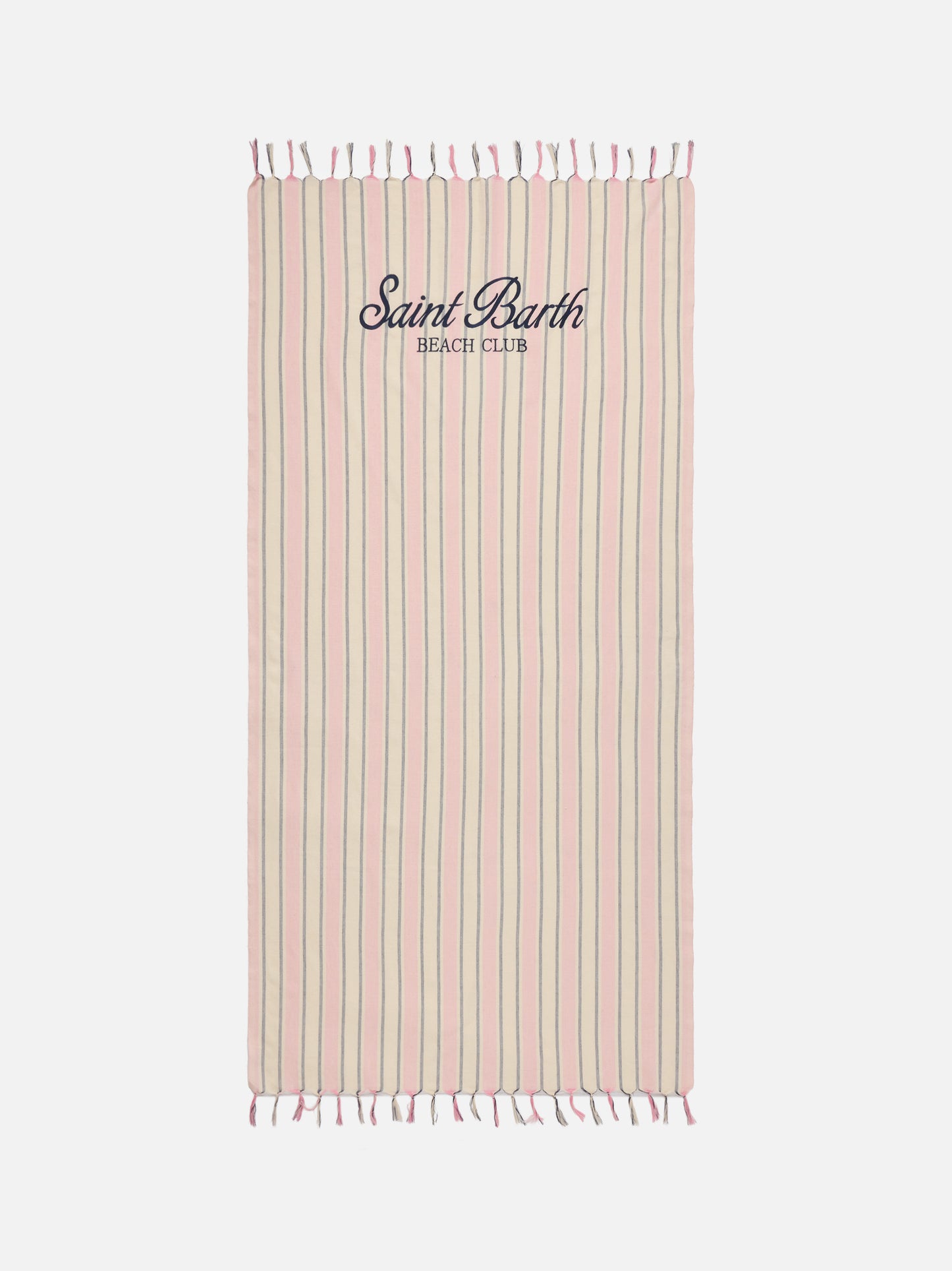 Serviette de plage fouta Lightbeach à rayures roses et blanches avec logo brodé 