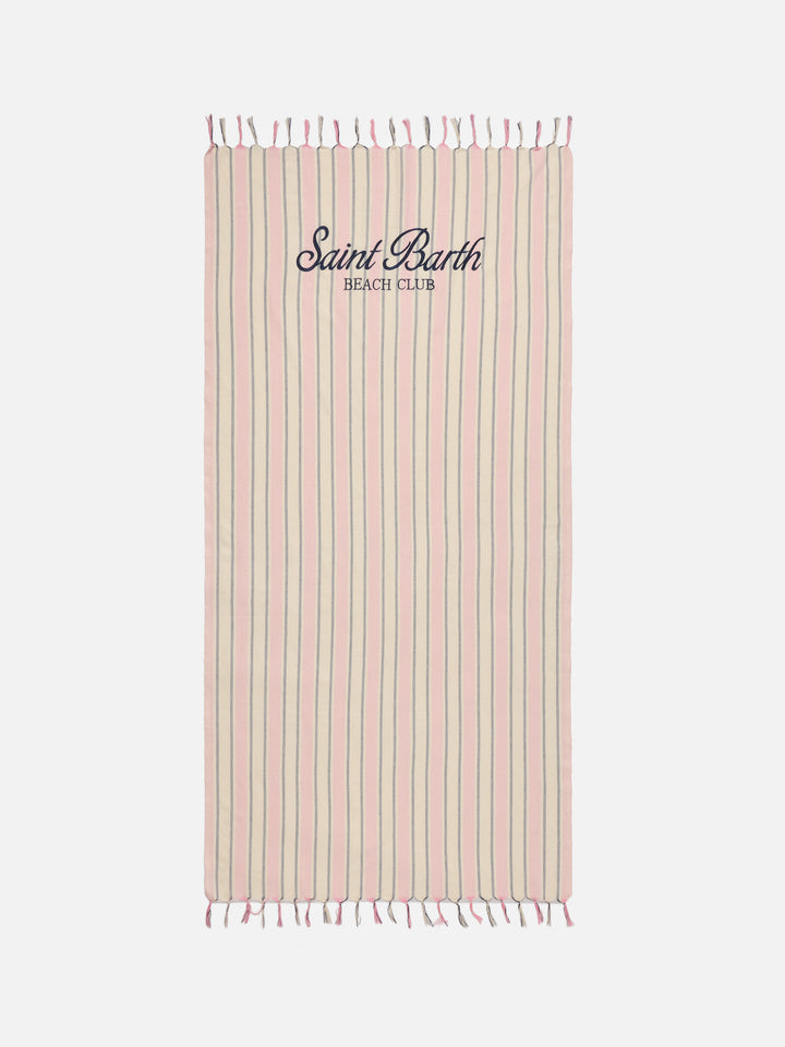 Foutas Lightbeach towel with pink and white stripes and embroidered logo