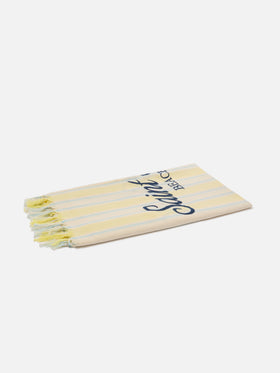 Serviette de plage fouta Lightbeach à rayures jaunes et blanches avec logo brodé 