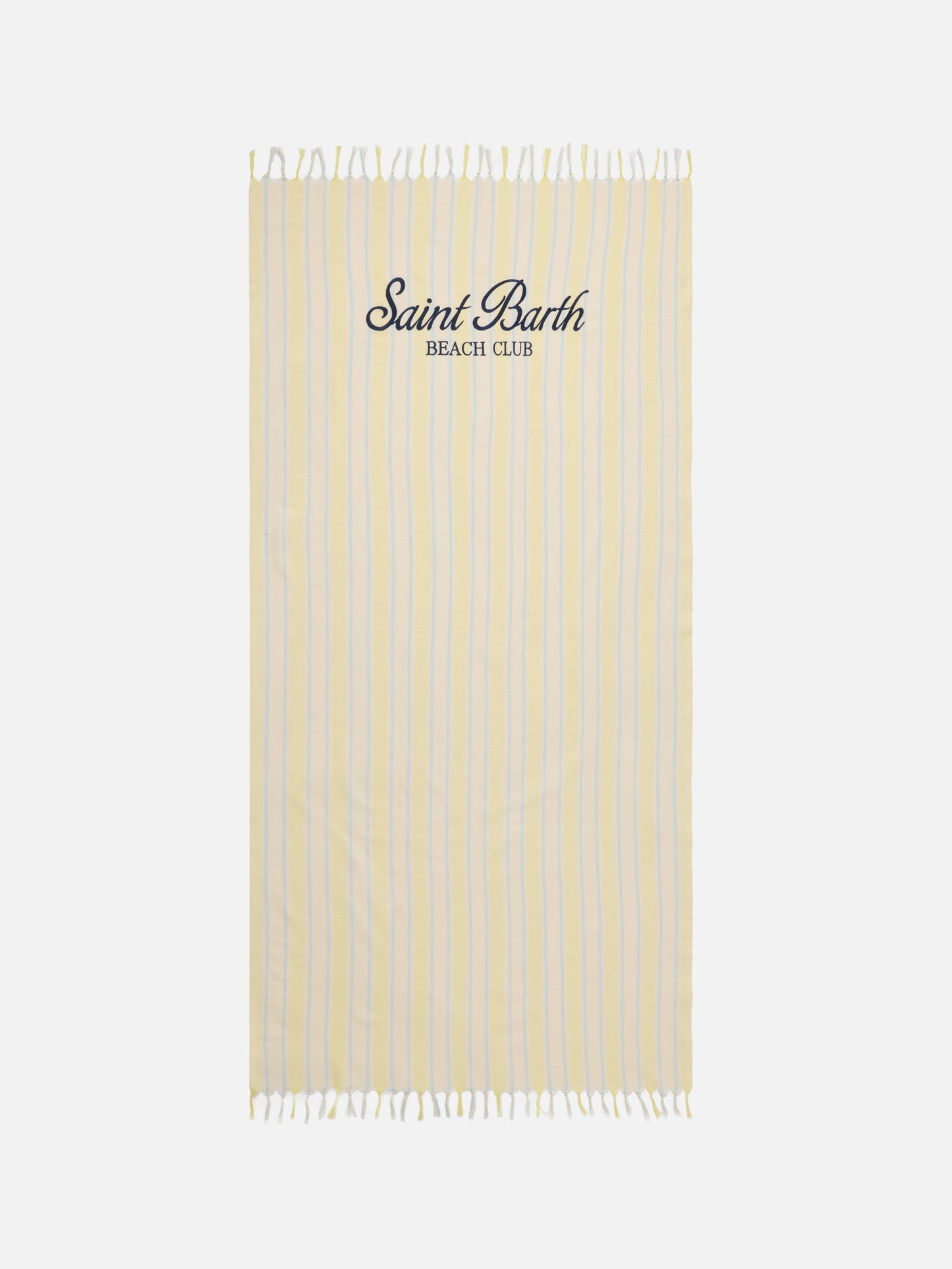 Serviette de plage fouta Lightbeach à rayures jaunes et blanches avec logo brodé 
