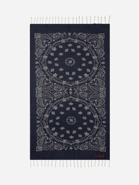 Telo mare Foutas in cotone jacquard con fantasia bandana blu navy